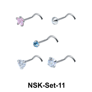 5 Silver Nose Stud Sets NSK-SET-11